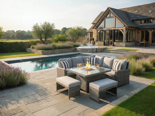 Chimes - Prestige Grey Florence Compact Corner Dining Set with Firepit Table