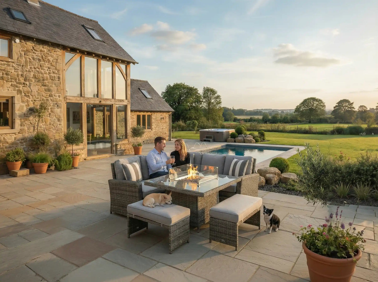 Chimes - Prestige Grey Florence Compact Corner Dining Set with Firepit Table