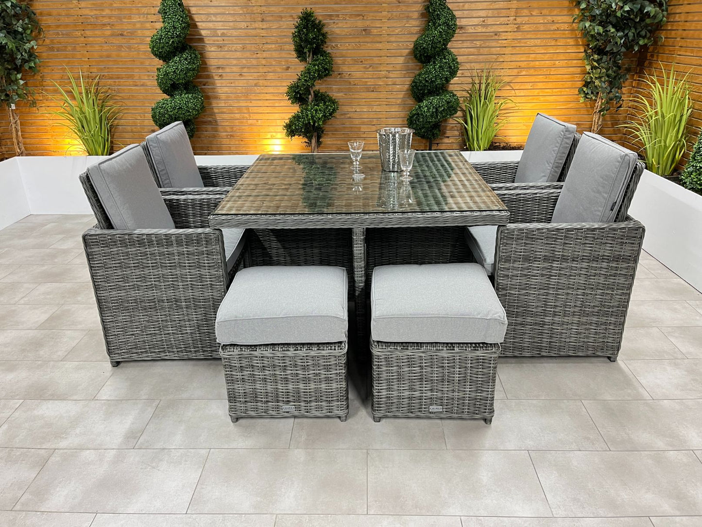Chimes - Prestige Grey Mia 4 Seat Cube Set With 4 Stools - LOW STOCK