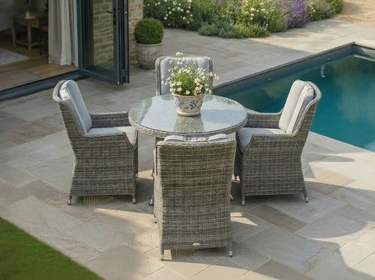 Chimes - Prestige Grey Madrid 4 Seat Dining Set - 1.05m Round Table