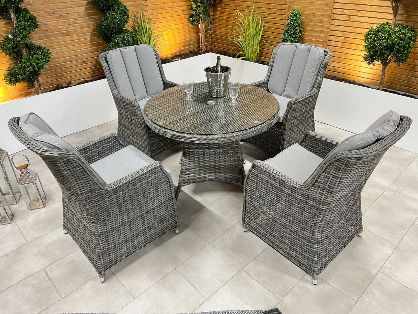 Chimes - Prestige Grey Madrid 4 Seat Dining Set - 1.05m Round Table