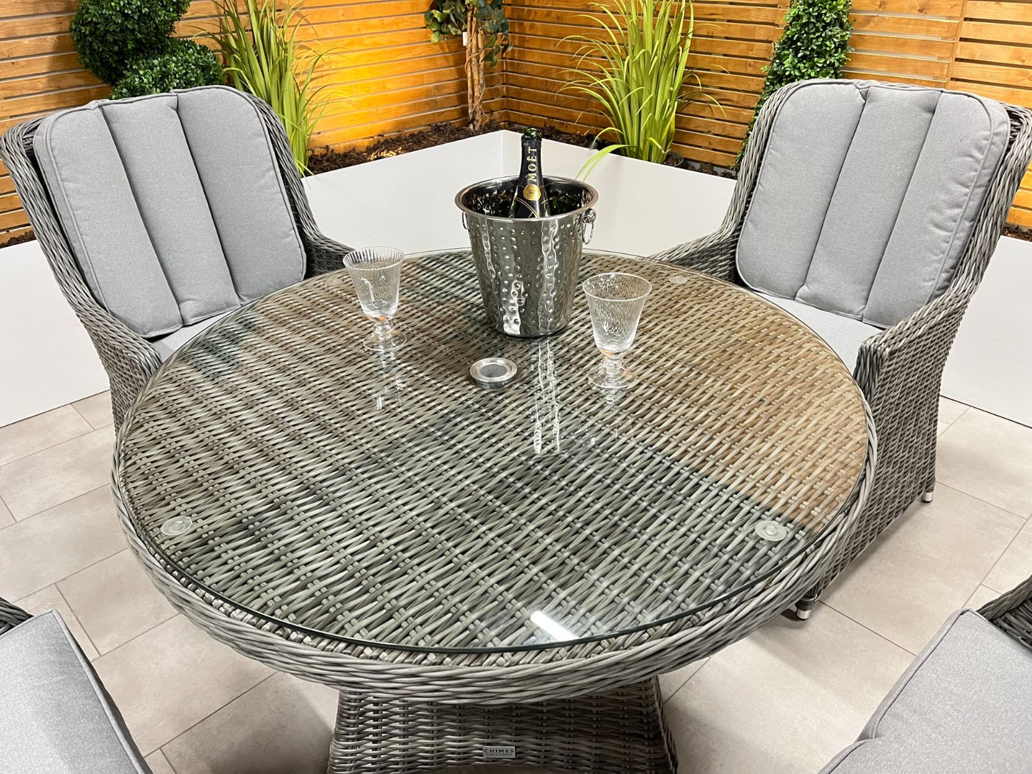 Chimes - Prestige Grey Madrid 4 Seat Dining Set - 1.05m Round Table
