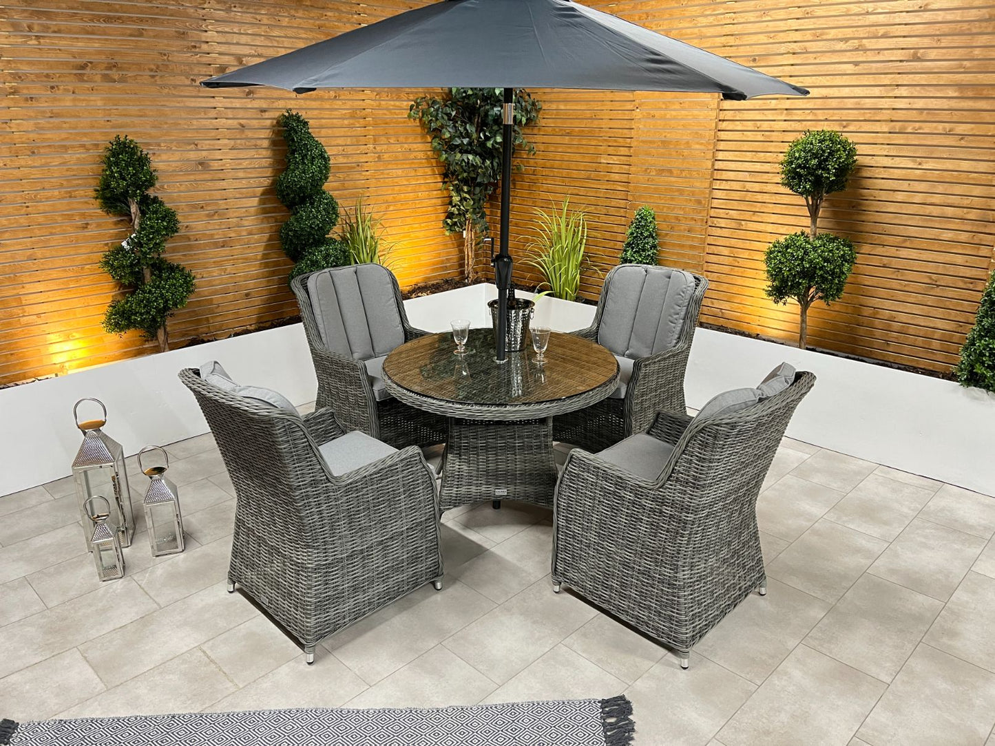 Chimes - Prestige Grey Madrid 4 Seat Dining Set - 1.05m Round Table