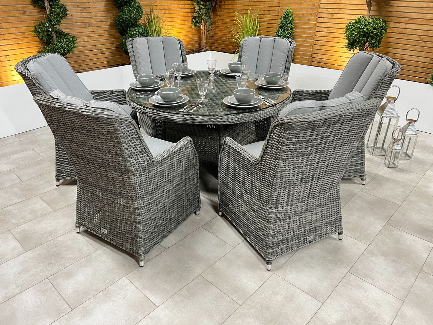 Chimes - Prestige Grey Madrid 6 Seat Round Dining Set - 1.3 Meter Round Table - LOW STOCK