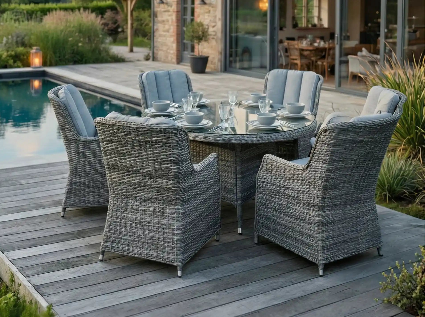 Chimes - Prestige Grey Madrid 6 Seat Round Dining Set - 1.3 Meter Round Table - LOW STOCK
