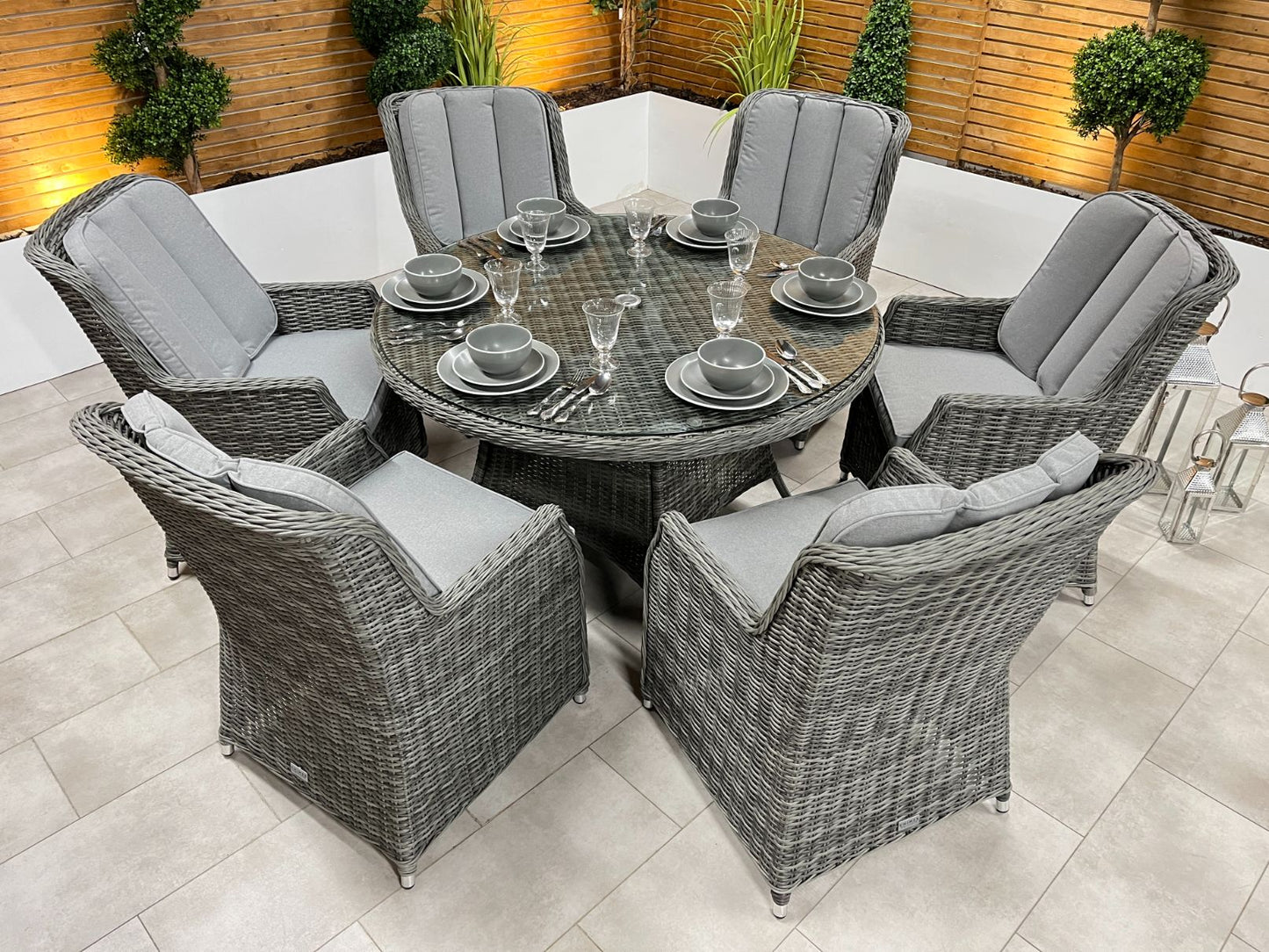 Chimes - Prestige Grey Madrid 6 Seat Round Dining Set - 1.3 Meter Round Table - LOW STOCK
