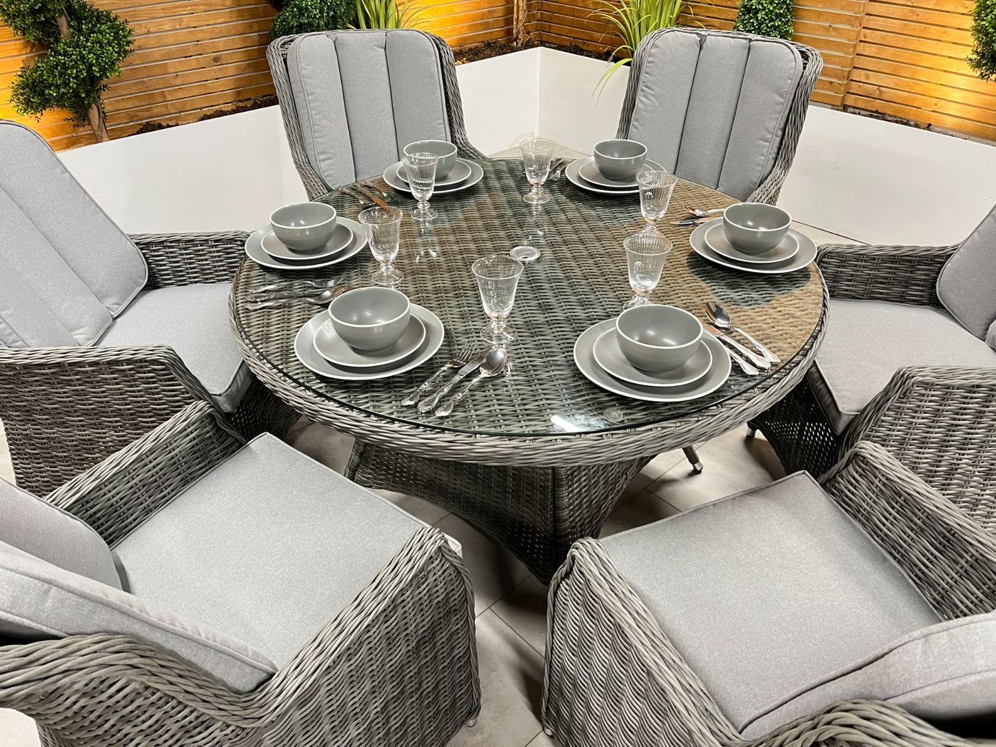 Chimes - Prestige Grey Madrid 6 Seat Round Dining Set - 1.3 Meter Round Table - LOW STOCK