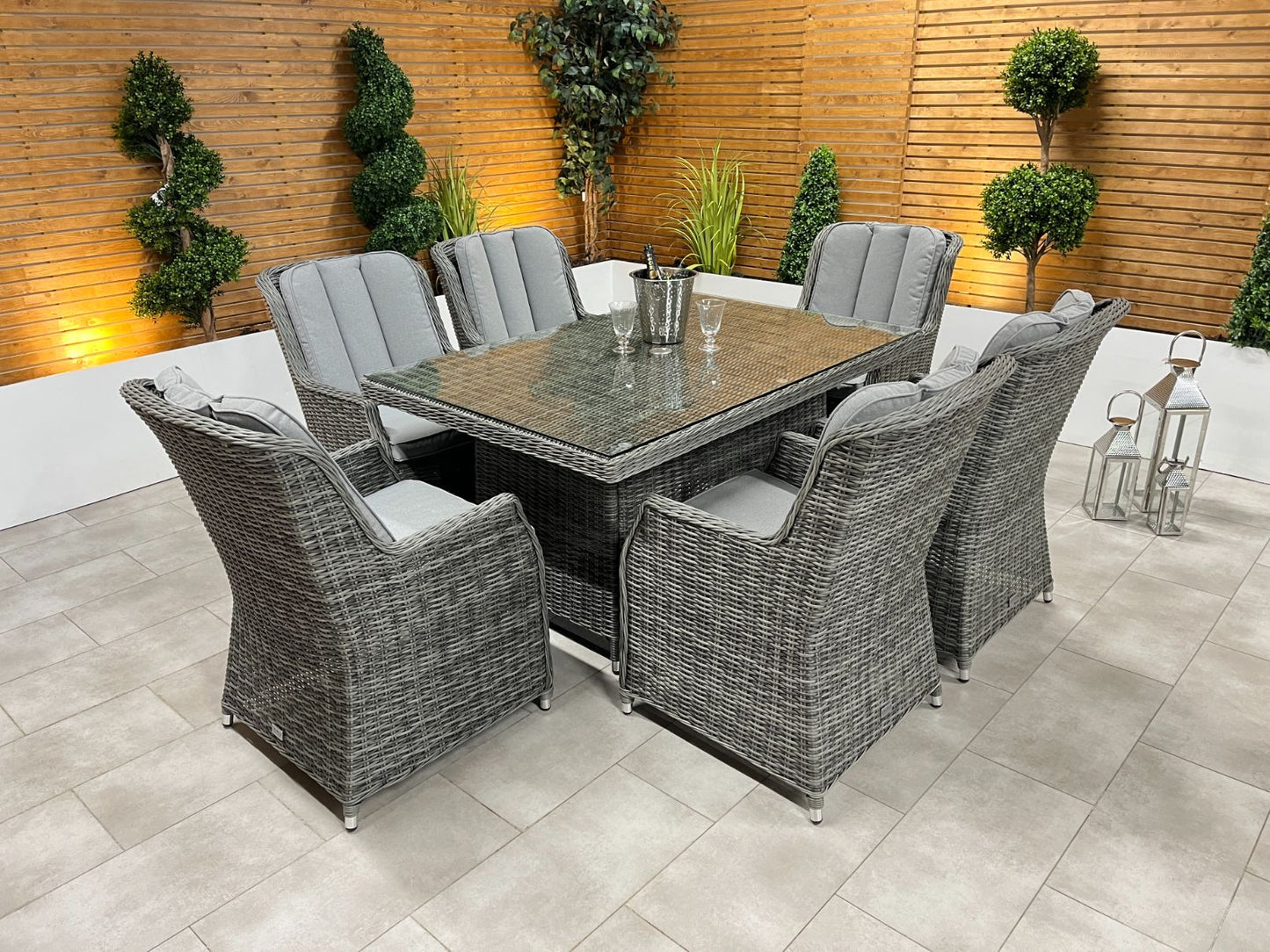 Chimes - Prestige Grey Madrid 6 Seat Rectangular Dining Set - 1 Meter x 1.5 Meter Rectangular Table