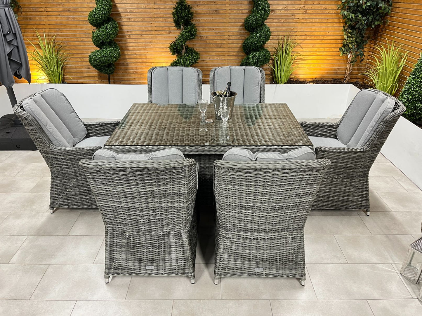 Chimes - Prestige Grey Madrid 6 Seat Rectangular Dining Set - 1 Meter x 1.5 Meter Rectangular Table