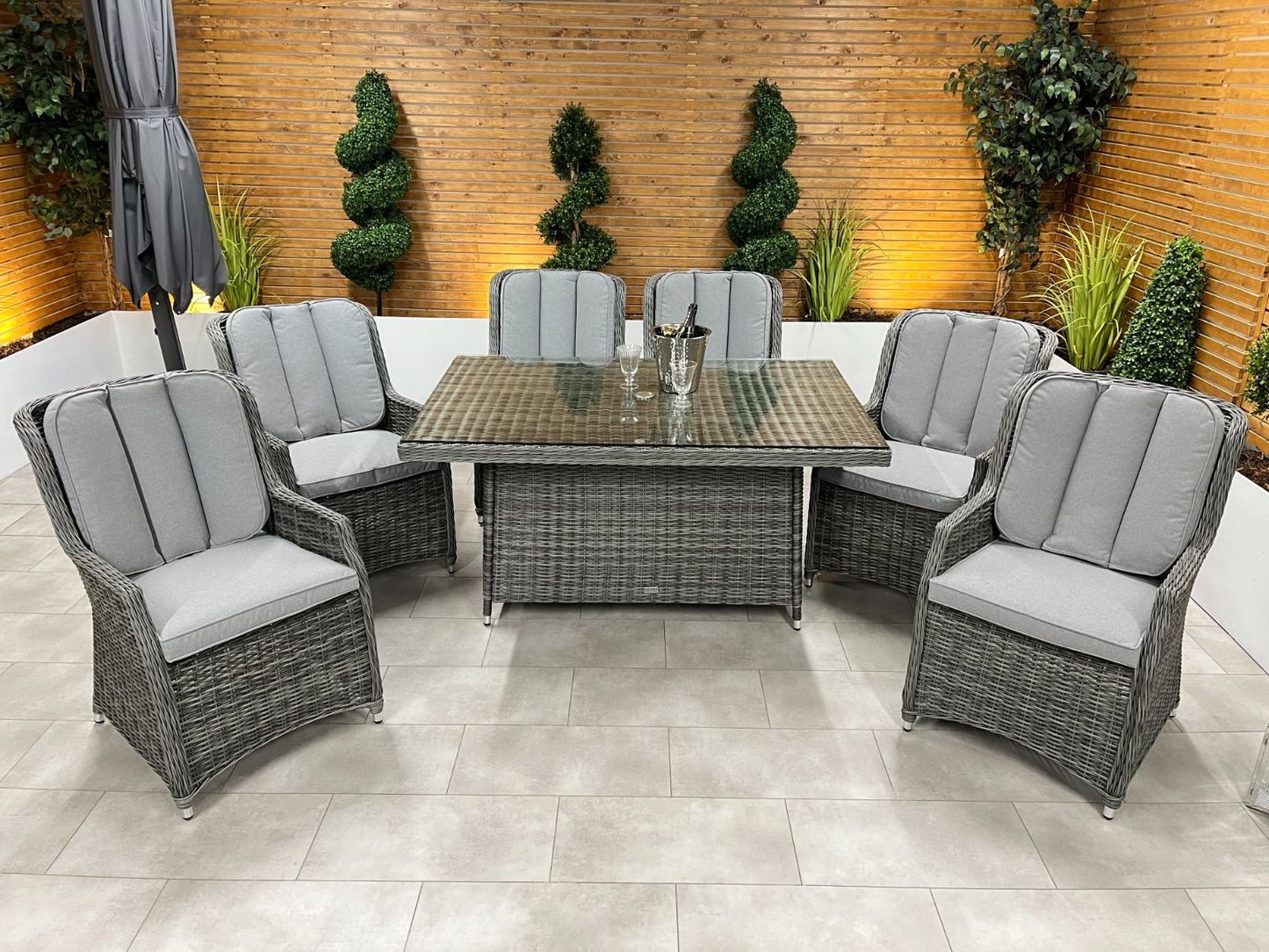 Chimes - Prestige Grey Madrid 6 Seat Rectangular Dining Set - 1 Meter x 1.5 Meter Rectangular Table