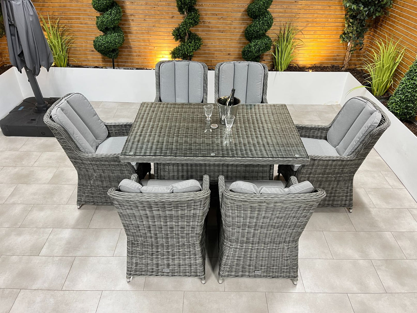 Chimes - Prestige Grey Madrid 6 Seat Rectangular Dining Set - 1 Meter x 1.5 Meter Rectangular Table