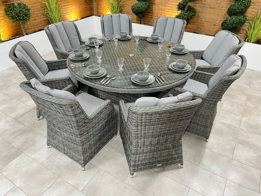 Chimes - Prestige Grey Madrid 8 Seat Round Dining Set - 1.8 Meter Round Table