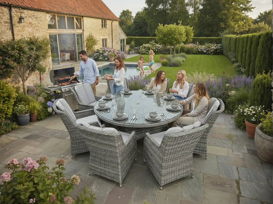 Chimes - Prestige Grey Madrid 8 Seat Round Dining Set - 1.8 Meter Round Table