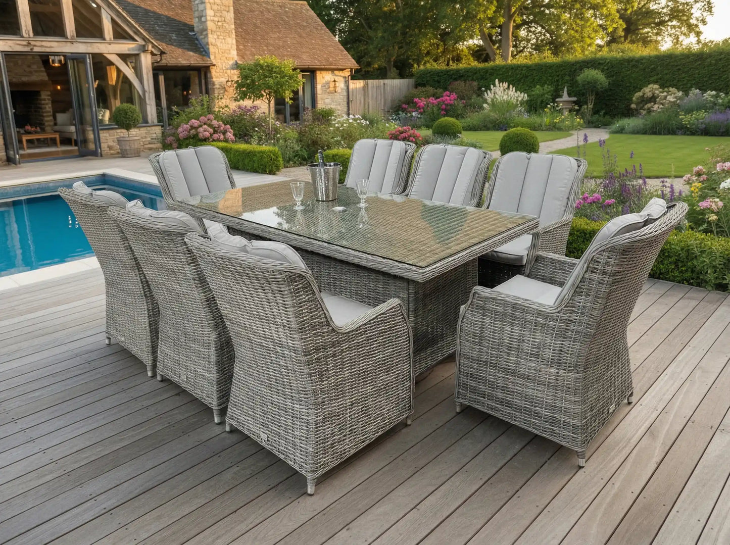 Chimes - Prestige Grey Madrid 8 Seat Rectangular Dining Set - 1 Meter x 2 Meter Rectangular Table