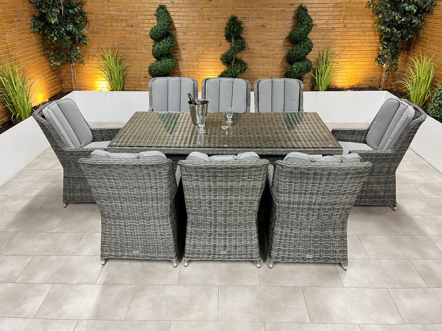Chimes - Prestige Grey Madrid 8 Seat Rectangular Dining Set - 1 Meter x 2 Meter Rectangular Table