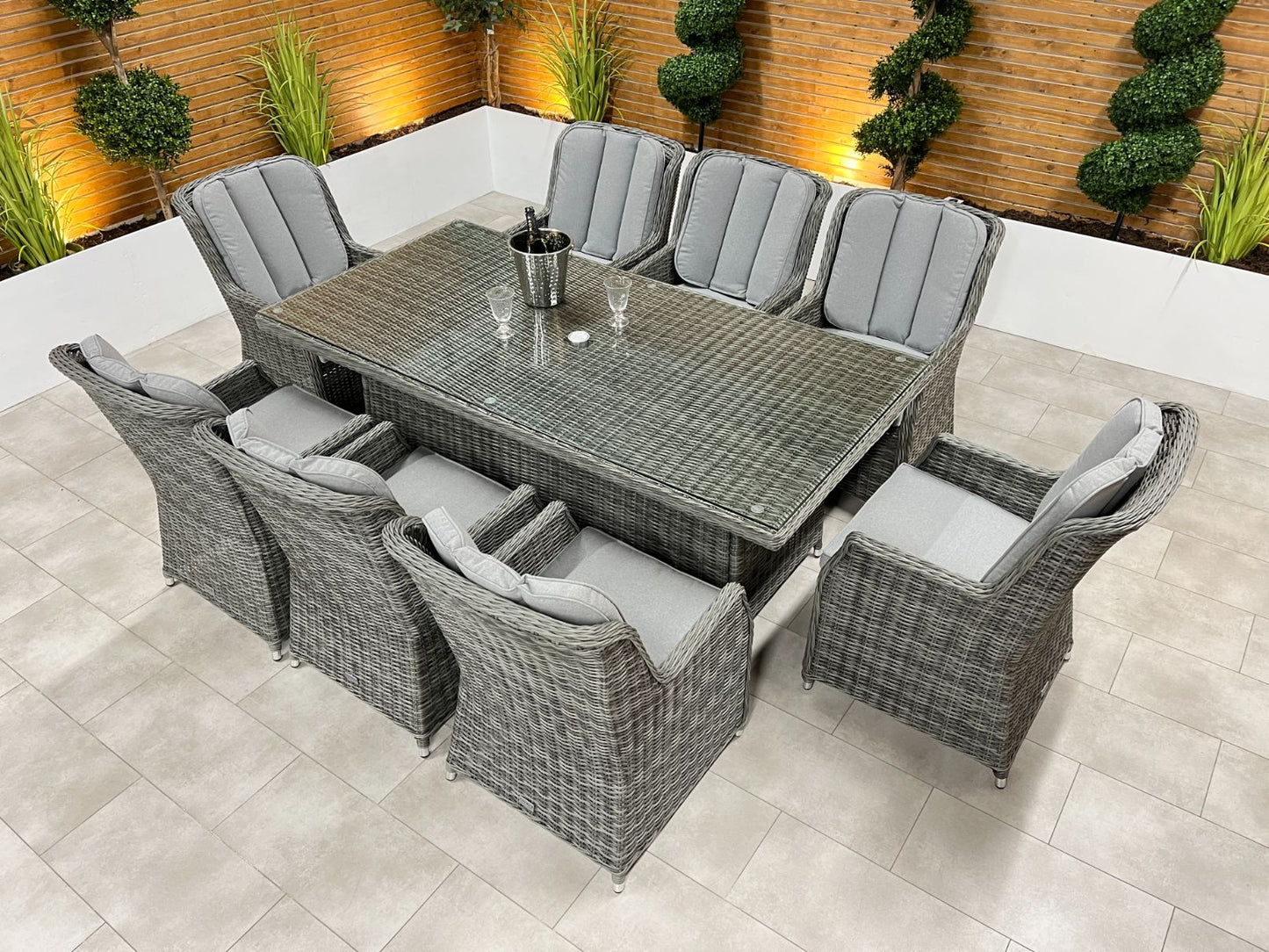 Chimes - Prestige Grey Madrid 8 Seat Rectangular Dining Set - 1 Meter x 2 Meter Rectangular Table