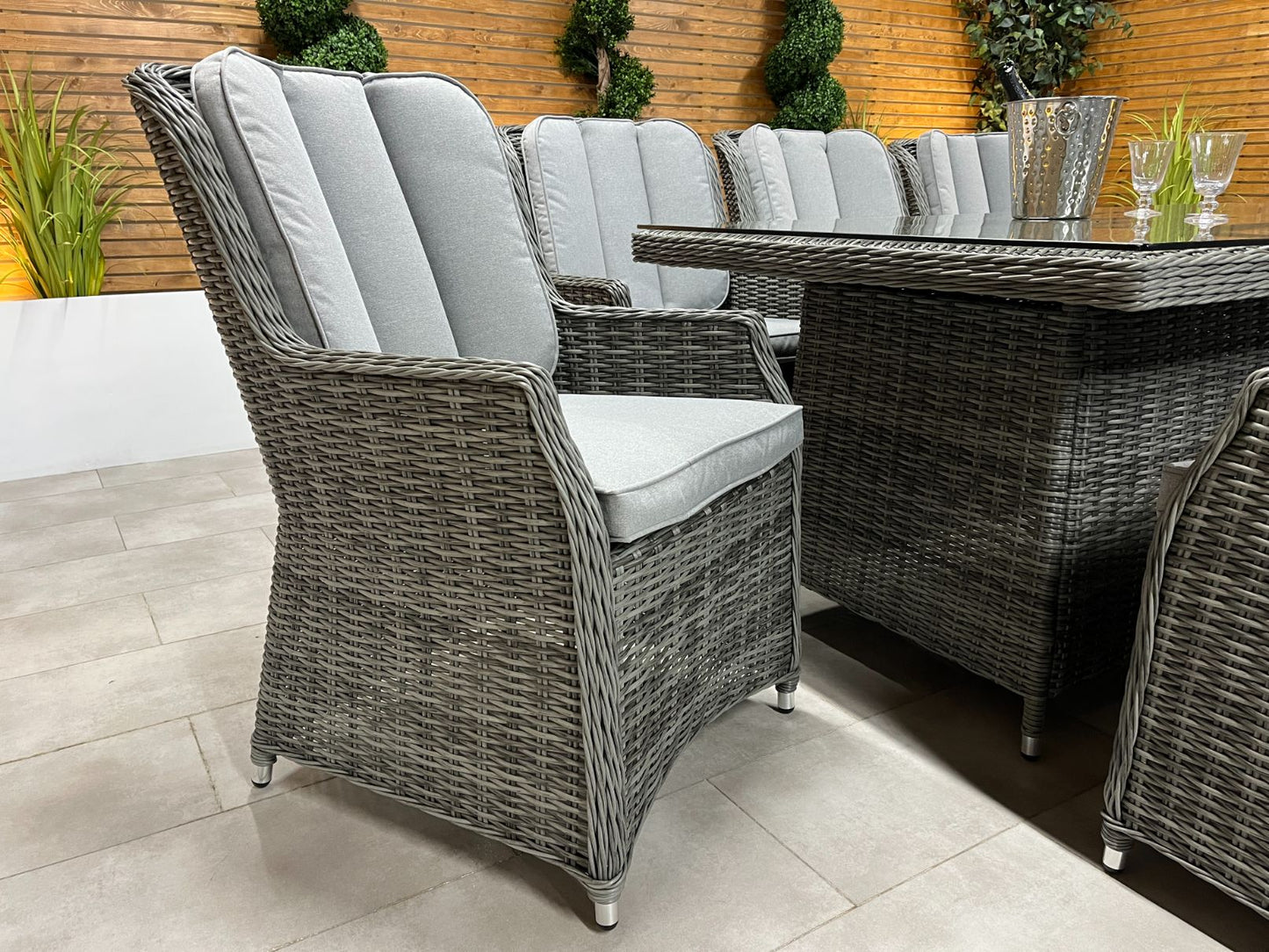 Chimes - Prestige Grey Madrid 8 Seat Rectangular Dining Set - 1 Meter x 2 Meter Rectangular Table