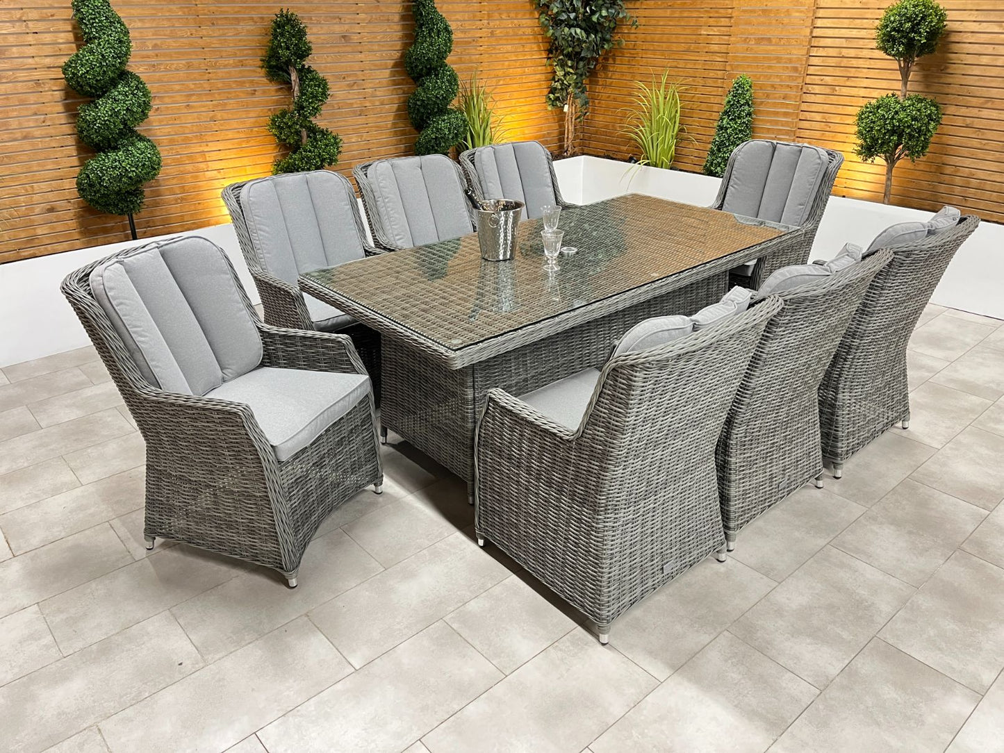 Chimes - Prestige Grey Madrid 8 Seat Rectangular Dining Set - 1 Meter x 2 Meter Rectangular Table