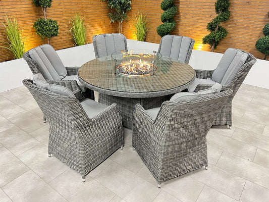 Chimes - Prestige Grey Madrid 6 Seat Round Dining Set - 1.5 Meter Round Table with Firepit
