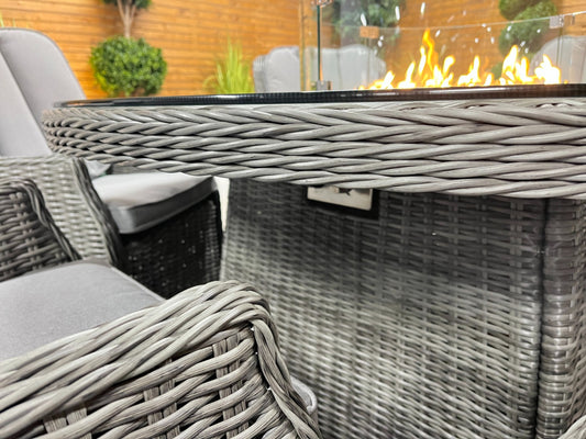 Chimes - Prestige Grey Madrid 6 Seat Round Dining Set - 1.5 Meter Round Table with Firepit
