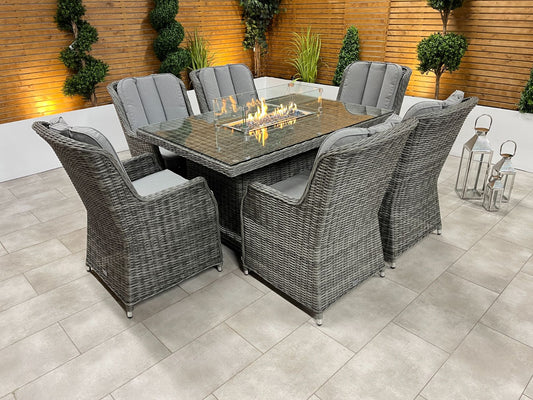 Chimes - Prestige Grey Madrid 6 Seat Rectangular Dining Set - 1 Meter x 1.5 Meter Table With Firepit
