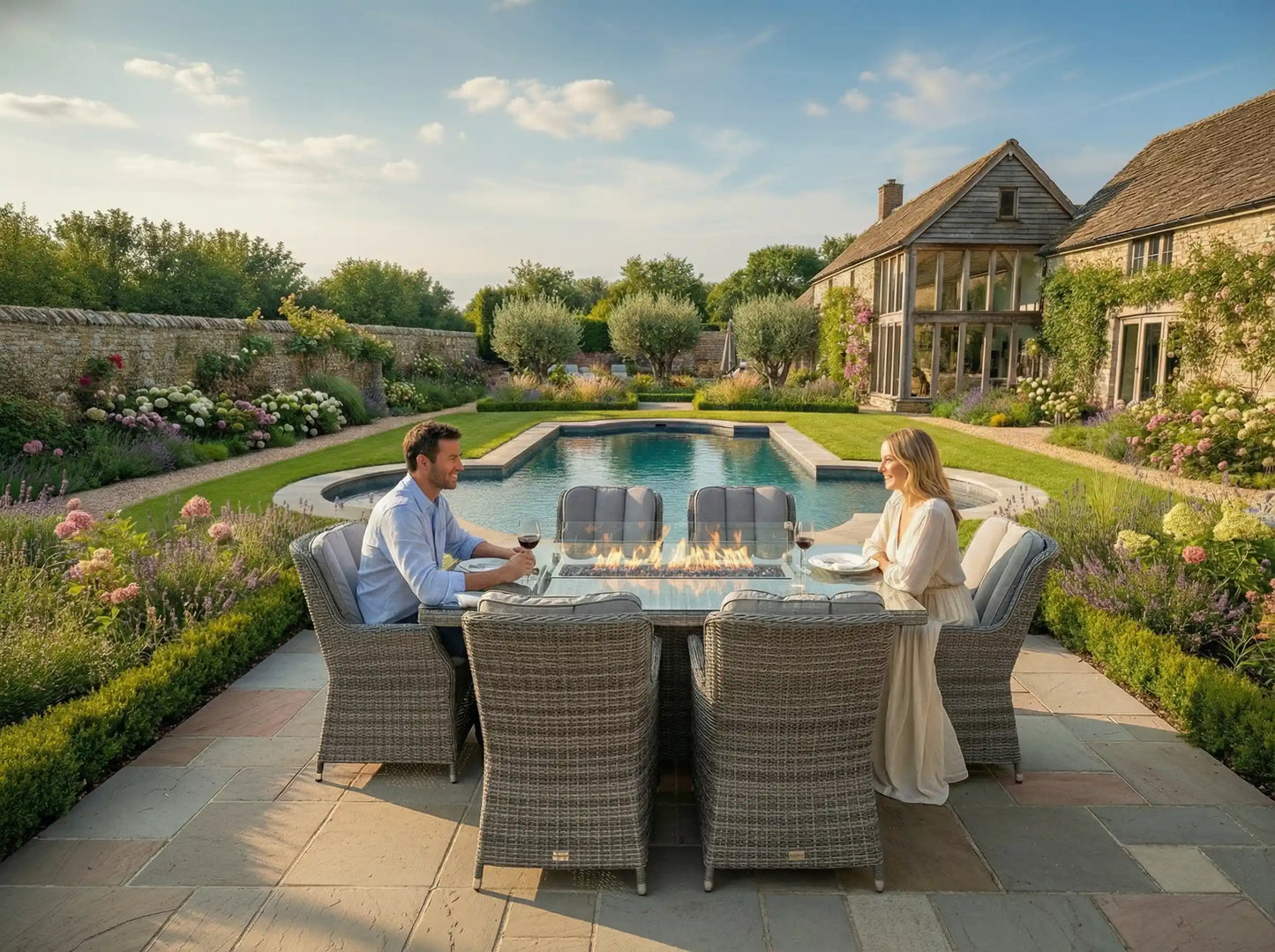 Chimes - Prestige Grey Madrid 6 Seat Rectangular Dining Set - 1 Meter x 1.5 Meter Table With Firepit