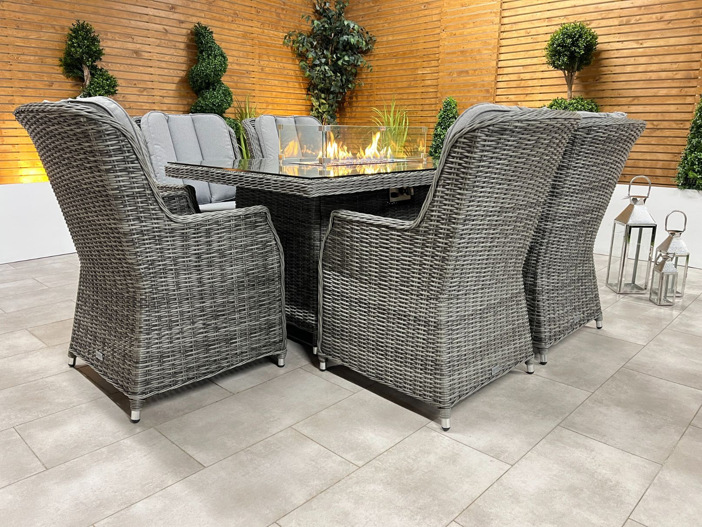 Chimes - Prestige Grey Madrid 6 Seat Rectangular Dining Set - 1 Meter x 1.5 Meter Table With Firepit