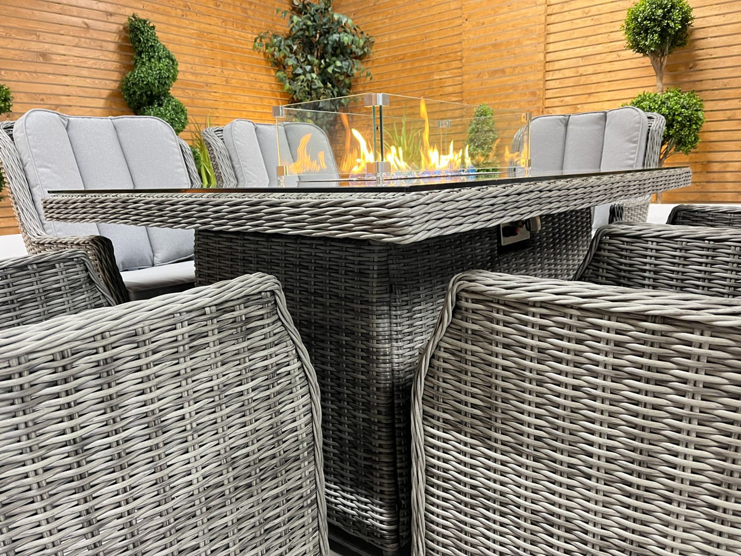Chimes - Prestige Grey Madrid 6 Seat Rectangular Dining Set - 1 Meter x 1.5 Meter Table With Firepit