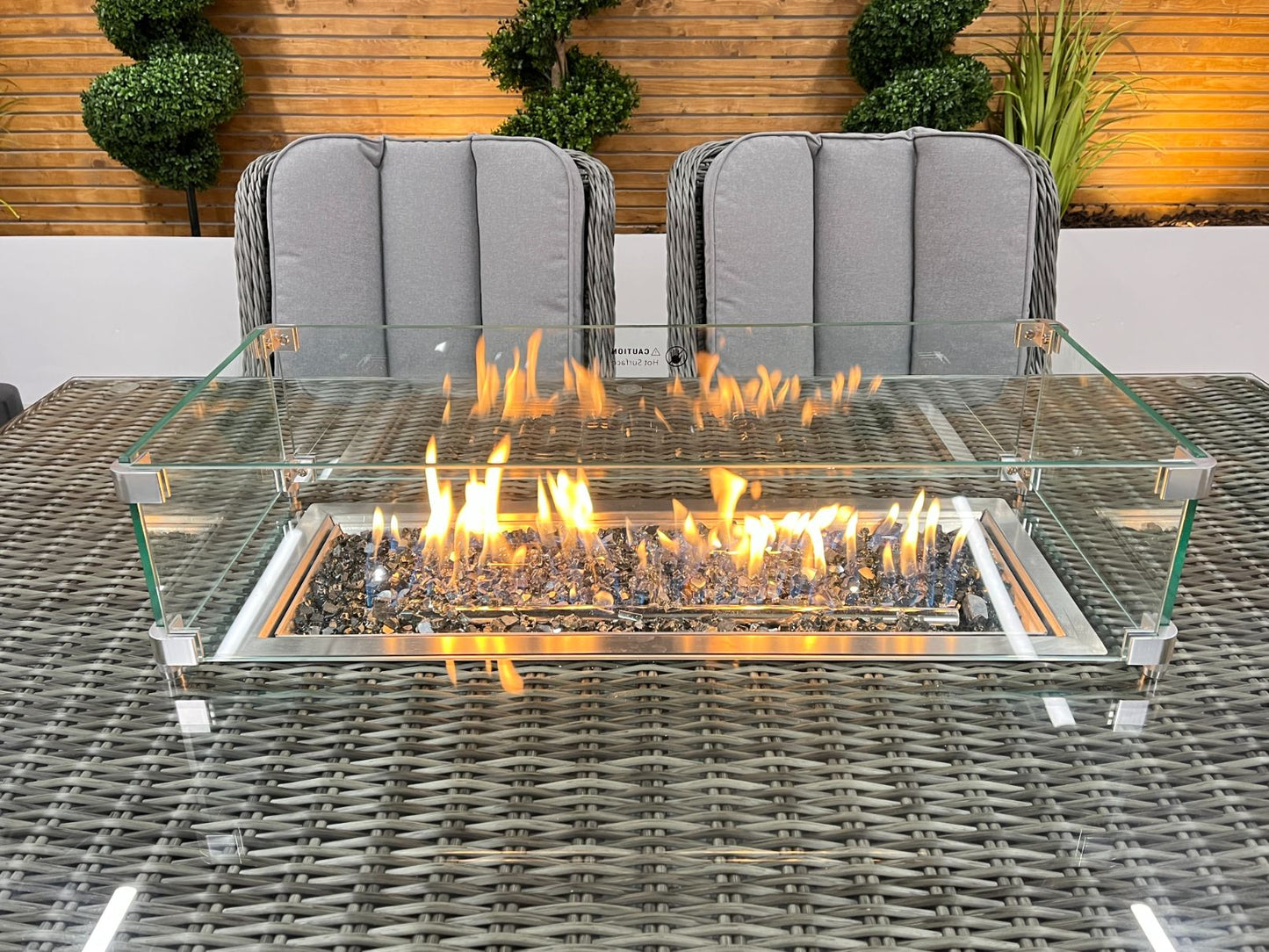 Chimes - Prestige Grey Madrid 6 Seat Rectangular Dining Set - 1 Meter x 1.5 Meter Table With Firepit
