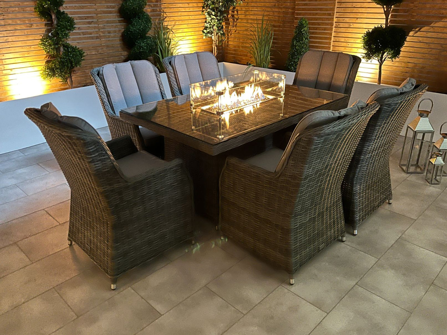 Chimes - Prestige Grey Madrid 6 Seat Rectangular Dining Set - 1 Meter x 1.5 Meter Table With Firepit