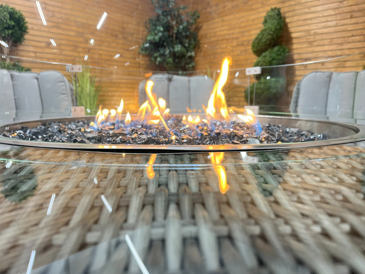 Chimes - Prestige Grey Madrid 8 Seat Round Dining Set - 1.8 Meter Round Table with Firepit