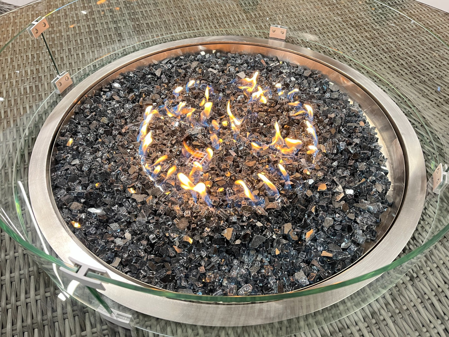 Chimes - Prestige Grey Madrid 8 Seat Round Dining Set - 1.8 Meter Round Table with Firepit