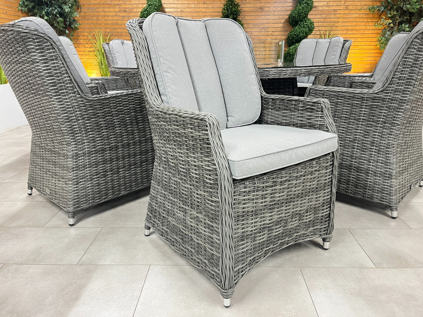 Chimes - Prestige Grey Madrid 8 Seat Round Dining Set - 1.8 Meter Round Table with Firepit