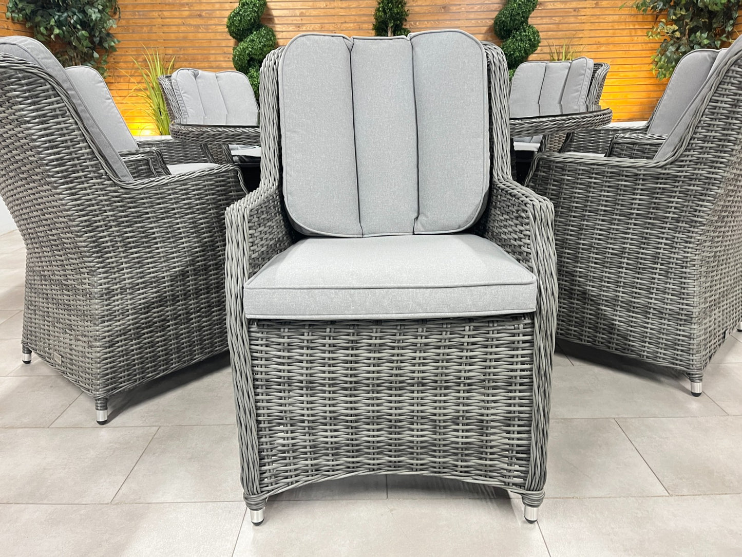 Chimes - Prestige Grey Madrid 8 Seat Round Dining Set - 1.8 Meter Round Table with Firepit