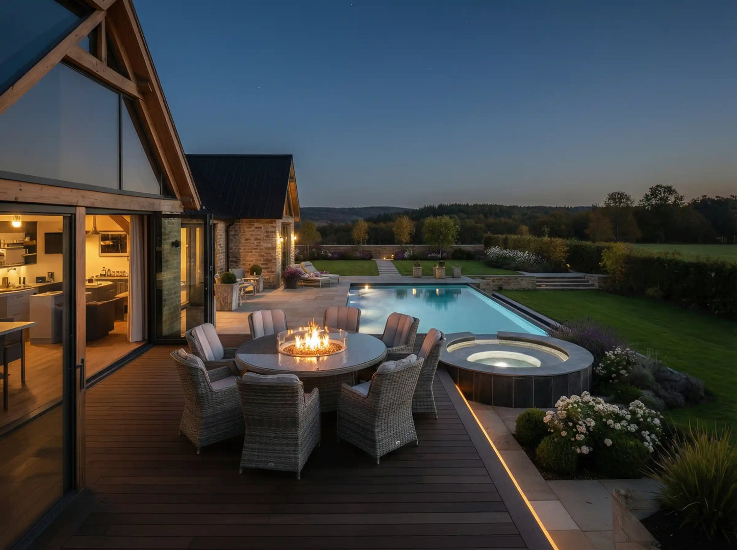 Chimes - Prestige Grey Madrid 8 Seat Round Dining Set - 1.8 Meter Round Table with Firepit