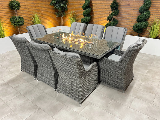 Chimes - Prestige Grey Madrid 8 Seat Rectangular Dining Set - 1 Meter x 2 Meter Table With Firepit