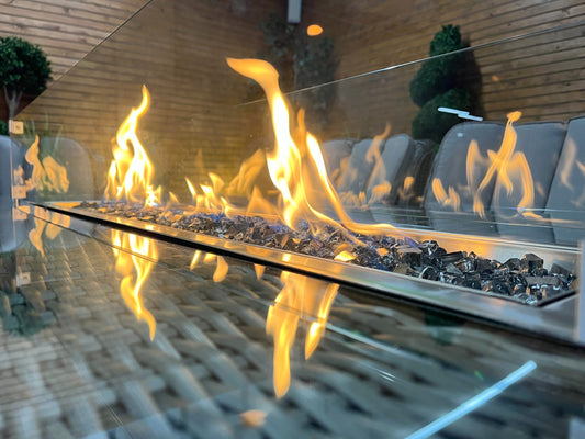 Chimes - Prestige Grey Madrid 8 Seat Rectangular Dining Set - 1 Meter x 2 Meter Table With Firepit