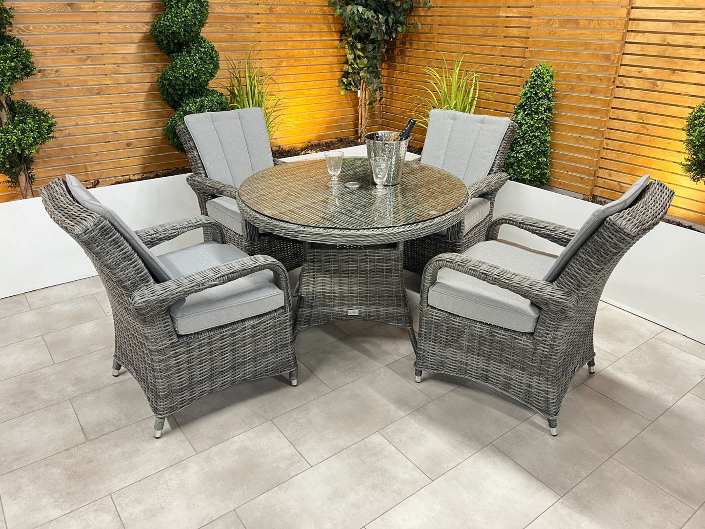 Chimes Rattan Furniture - Prestige Grey Valencia 4 Seat Dining Set - 1.05m Round Table