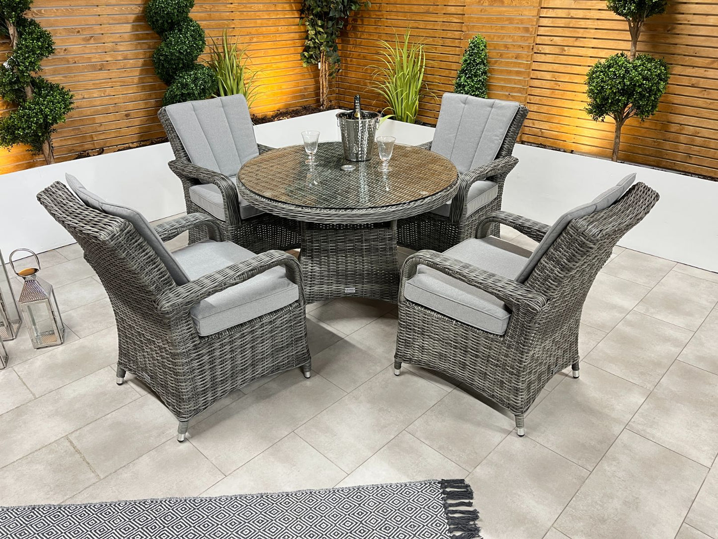 Chimes Rattan Furniture - Prestige Grey Valencia 4 Seat Dining Set - 1.05m Round Table