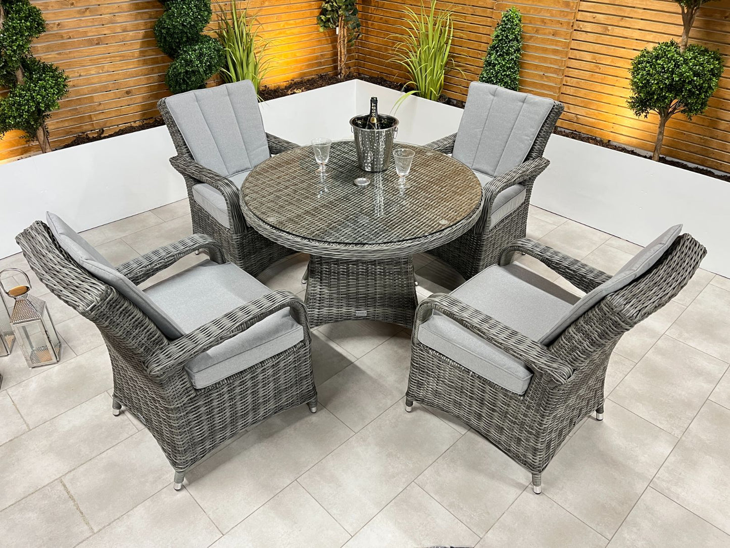 Chimes Rattan Furniture - Prestige Grey Valencia 4 Seat Dining Set - 1.05m Round Table