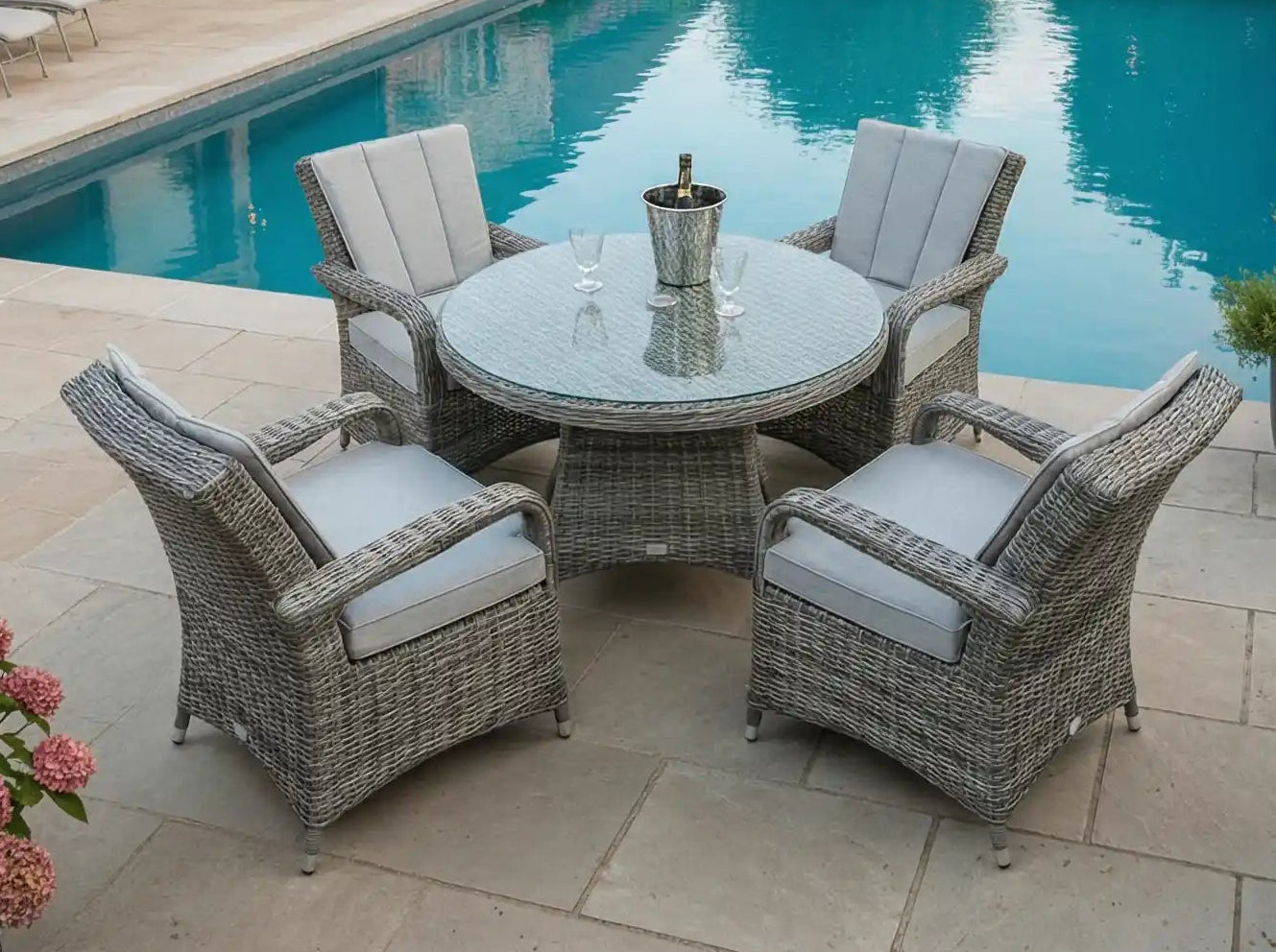 Chimes Rattan Furniture - Prestige Grey Valencia 4 Seat Dining Set - 1.05m Round Table