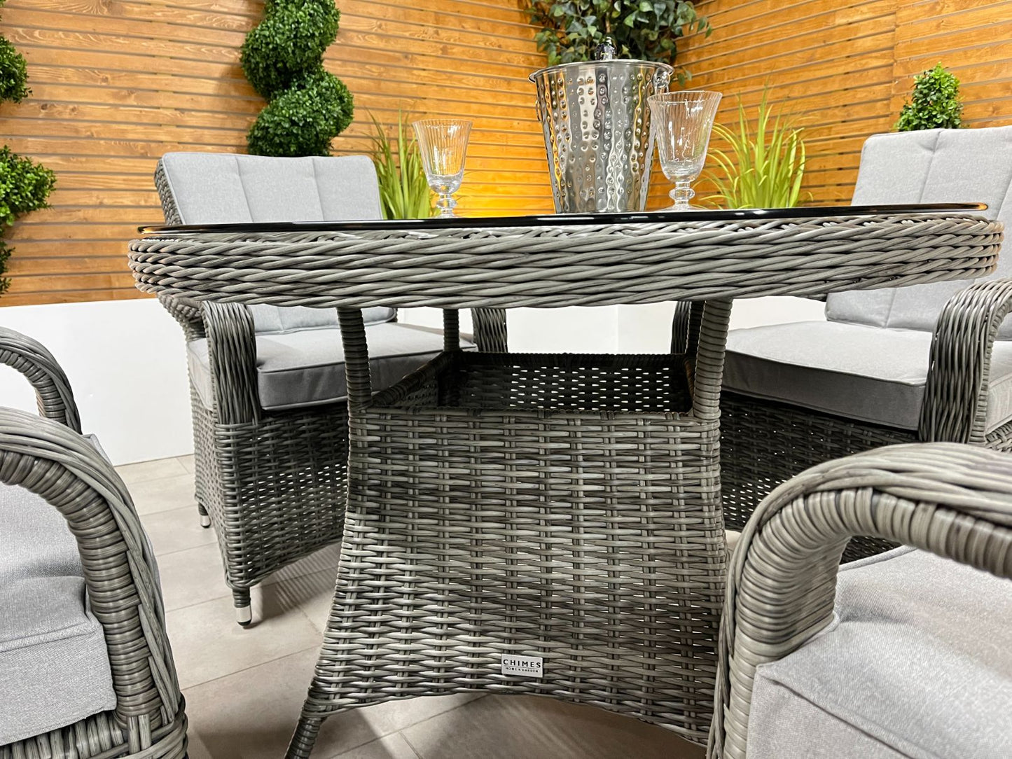 Chimes Rattan Furniture - Prestige Grey Valencia 4 Seat Dining Set - 1.05m Round Table