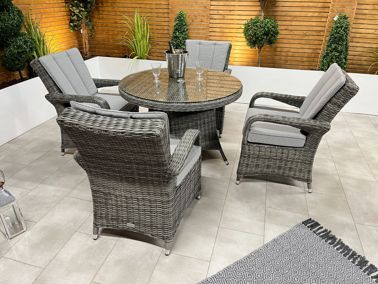 Chimes Rattan Furniture - Prestige Grey Valencia 4 Seat Dining Set - 1.05m Round Table