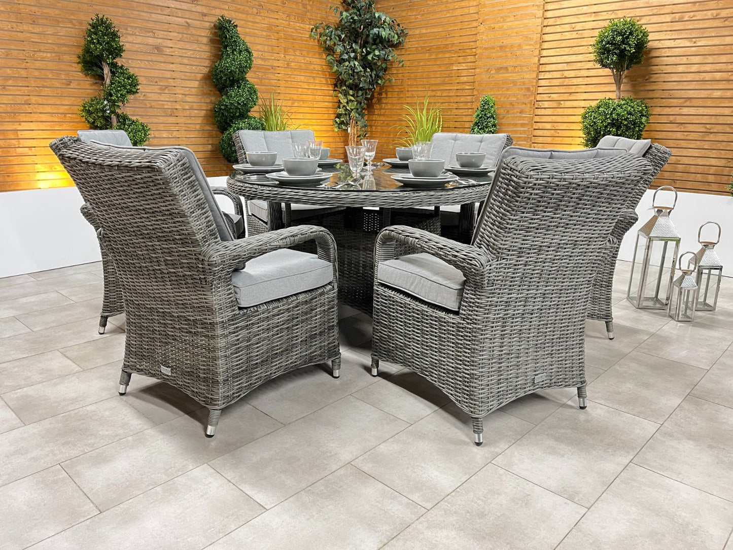 Chimes - Prestige Grey Valencia 6 Seat Round Dining Set - 1.3 Meter Round Table