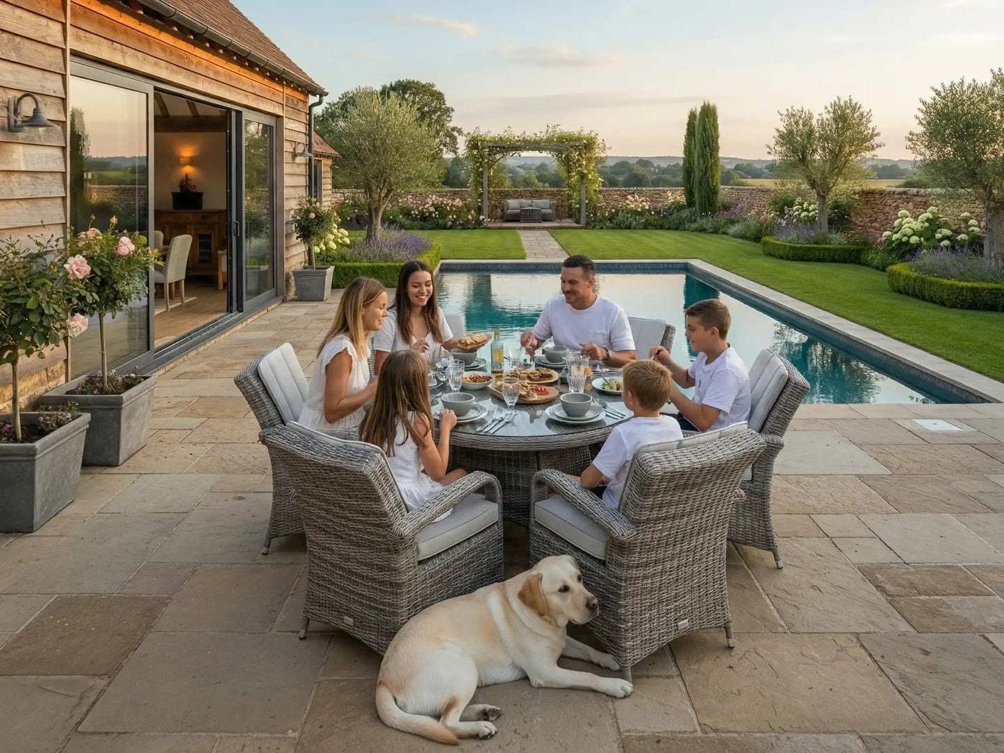 Chimes - Prestige Grey Valencia 6 Seat Round Dining Set - 1.3 Meter Round Table