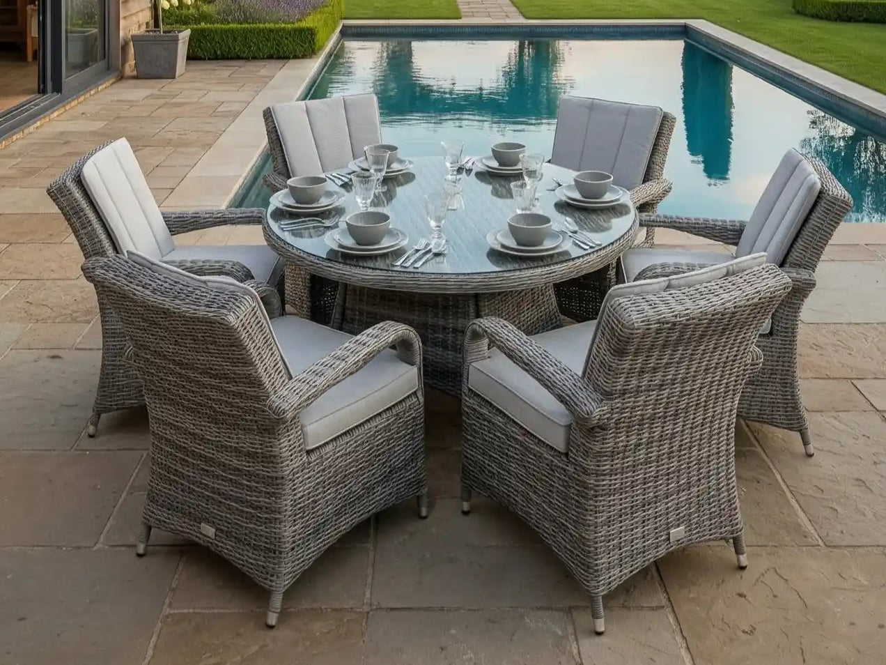Chimes - Prestige Grey Valencia 6 Seat Round Dining Set - 1.3 Meter Round Table