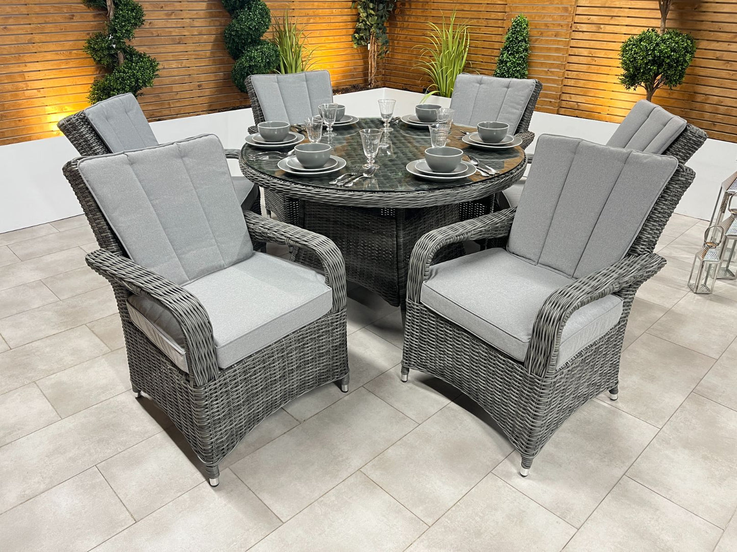 Chimes - Prestige Grey Valencia 6 Seat Round Dining Set - 1.3 Meter Round Table