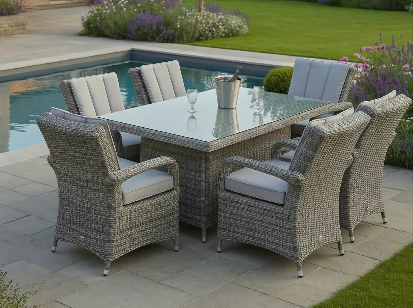 Chimes - Prestige Grey Valencia 6 Seat Rectangular Dining Set - 1 Meter x 1.5 Meter Rectangular Table