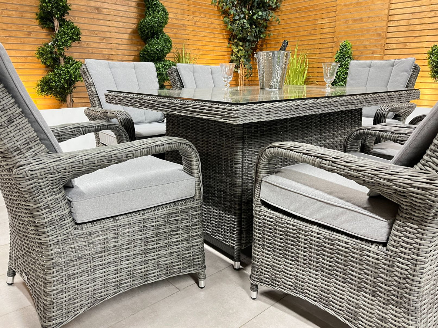 Chimes - Prestige Grey Valencia 6 Seat Rectangular Dining Set - 1 Meter x 1.5 Meter Rectangular Table