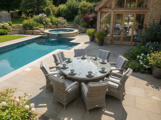 Chimes - Prestige Grey Valencia 8 Seat Round Dining Set - 1.8 Meter Round Table - 3 IN STOCK